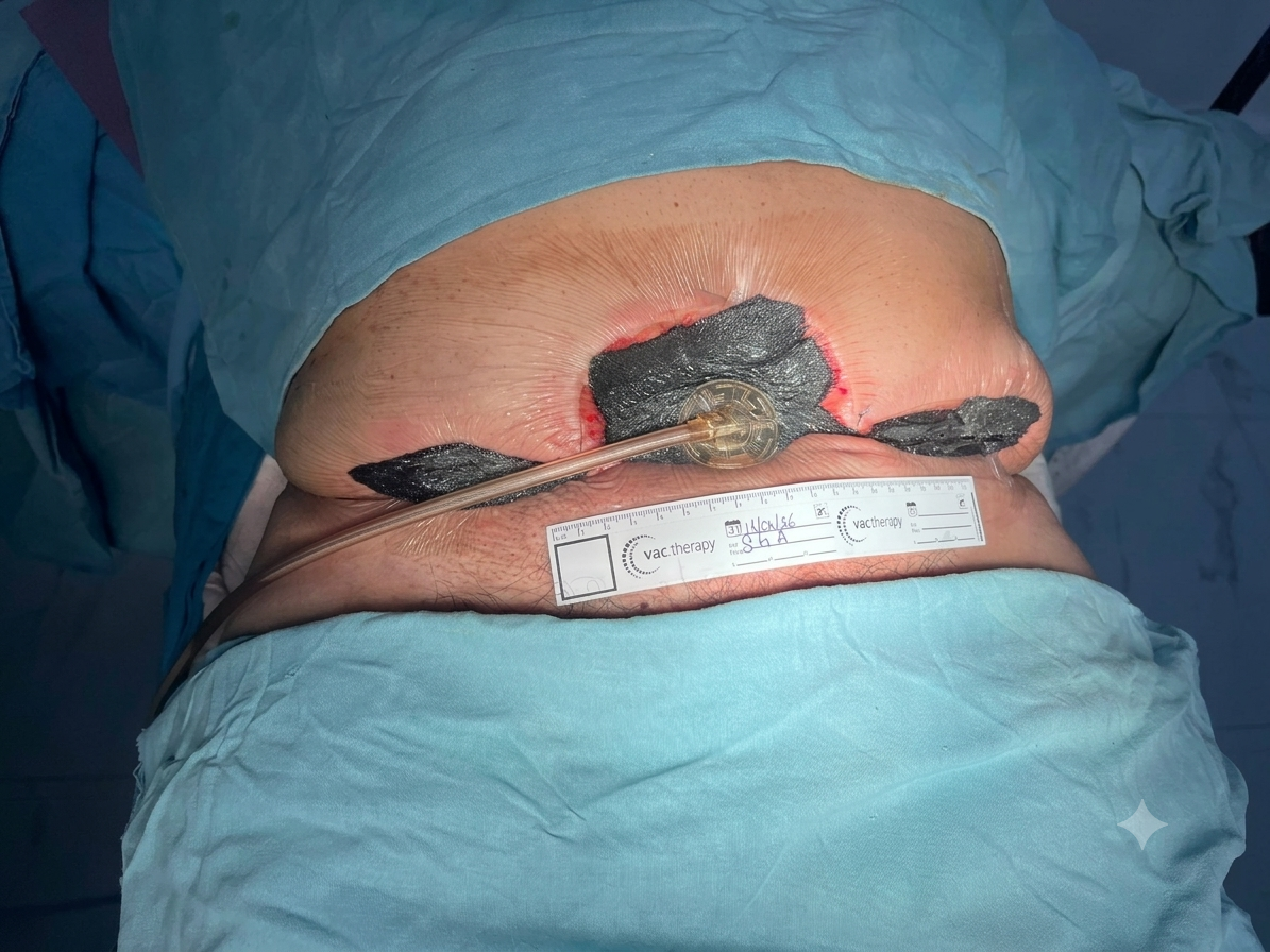 Caso clínico con sistema de presión negativa con instilación colocado sobre una herida abdominal